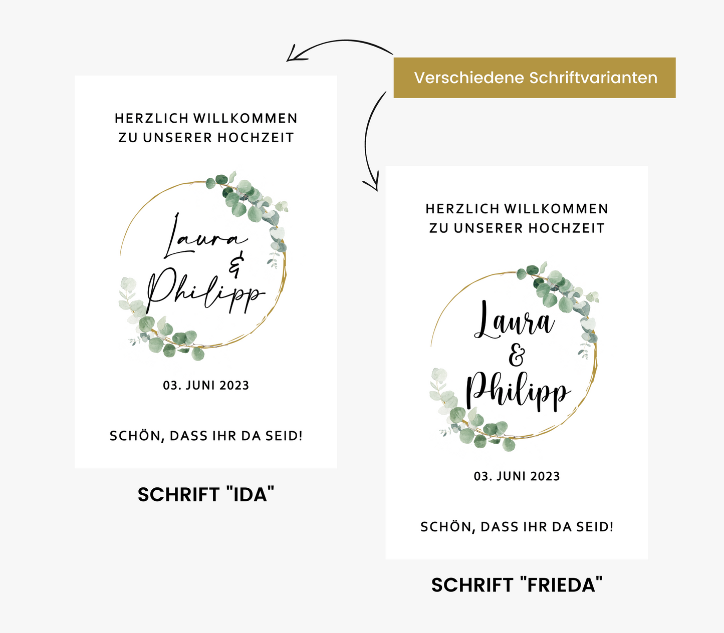 Willkommen zur Hochzeit “Eukalyptus” – Acrylschild mit gedrucktem Motiv