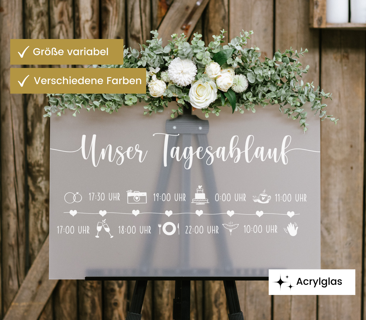 Satiniertes Acrylschild - Tagesablauf Frieda quer