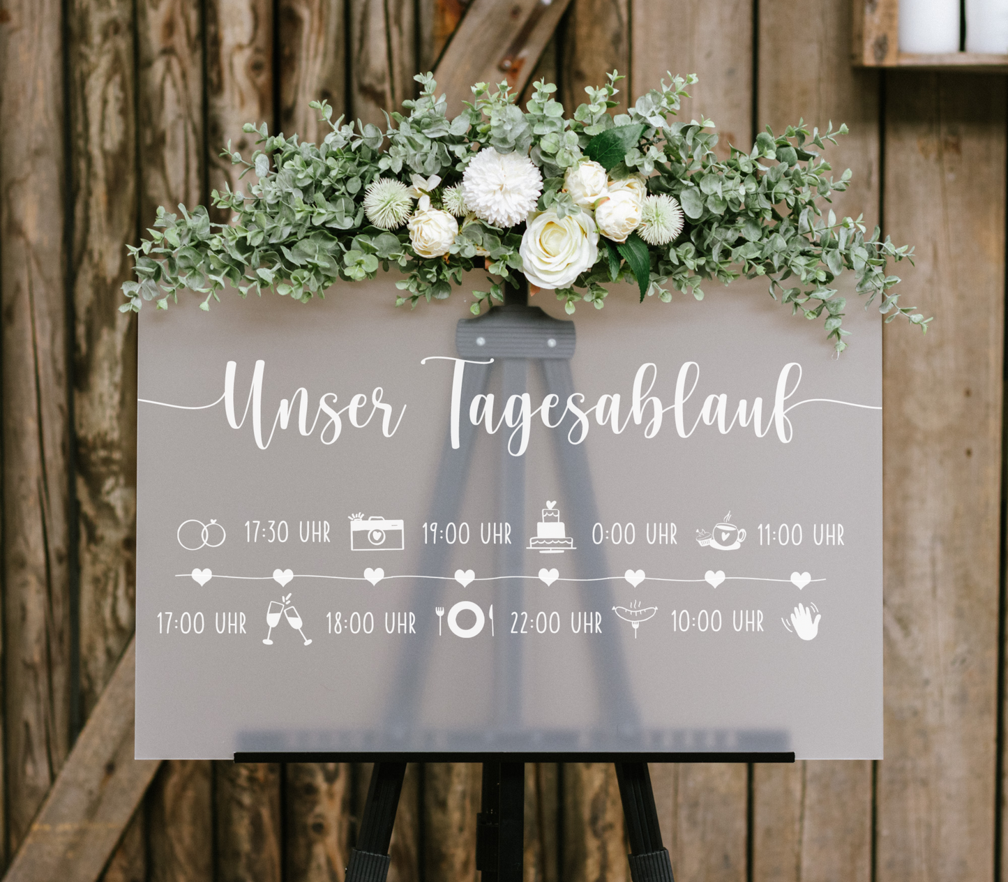 Satiniertes Acrylschild - Tagesablauf Frieda quer