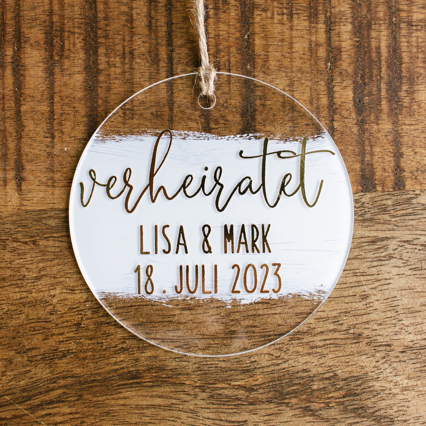 Personalisierter Weihnachtsbaumanhänger - Acryl mit weißem Hintergrund - verliebt, verlobt, verheiratet - Weihnachtsgeschenk, Weihnachtsdeko
