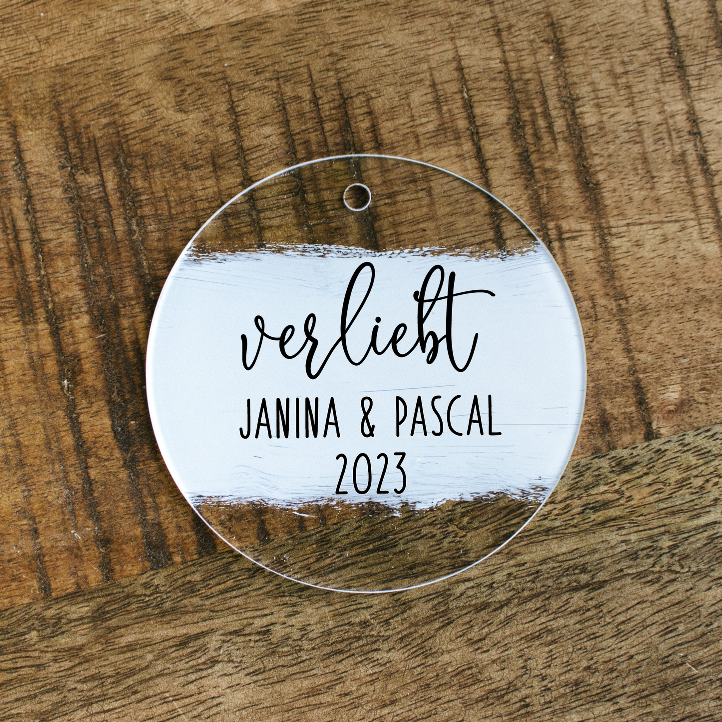 Personalisierter Weihnachtsbaumanhänger - Acryl mit weißem Hintergrund - verliebt, verlobt, verheiratet - Weihnachtsgeschenk, Weihnachtsdeko