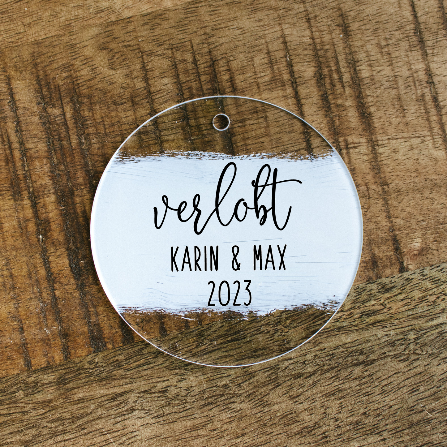 Personalisierter Weihnachtsbaumanhänger - Acryl mit weißem Hintergrund - verliebt, verlobt, verheiratet - Weihnachtsgeschenk, Weihnachtsdeko