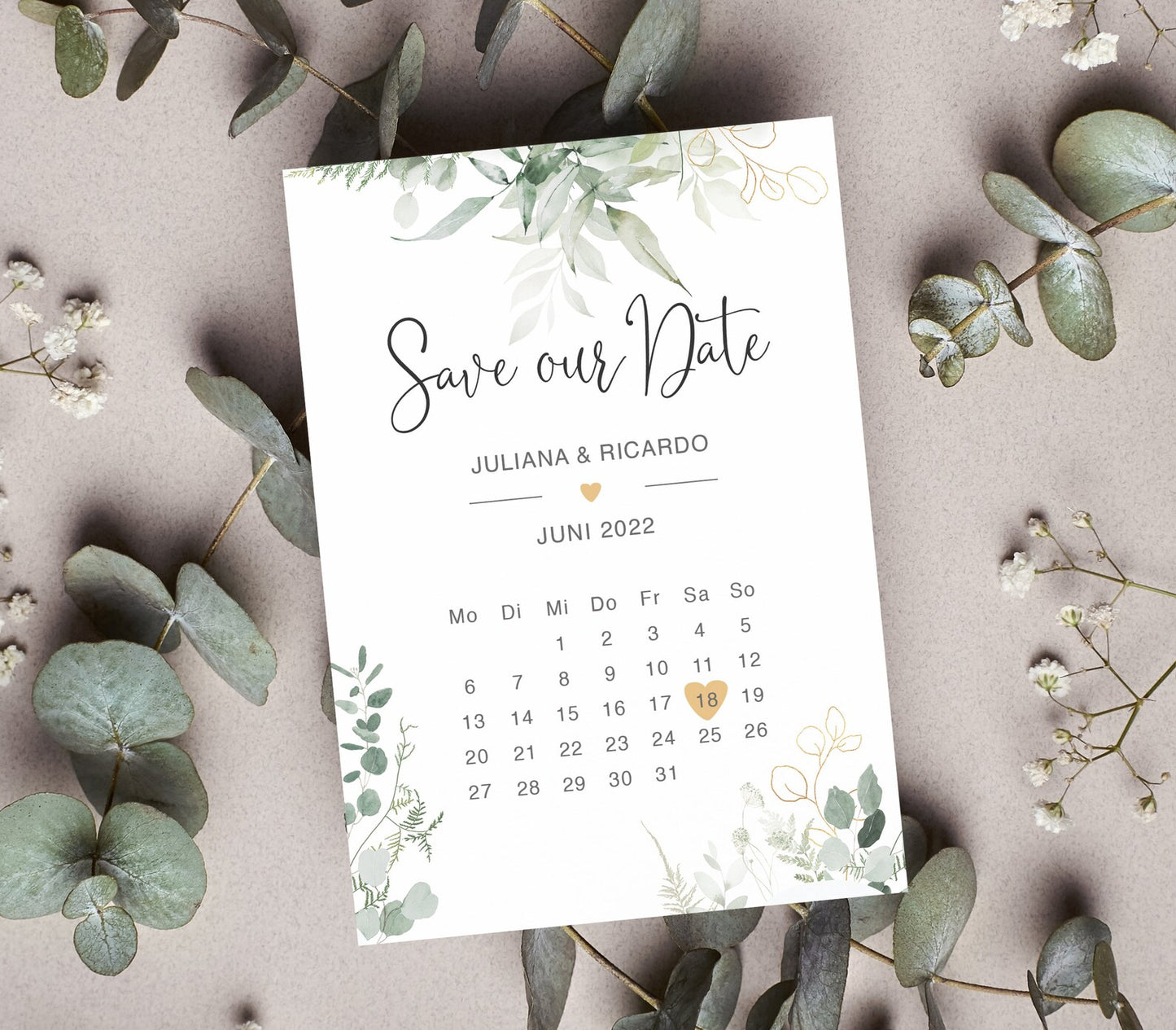 Save the Date Karte "Eukalyptus"