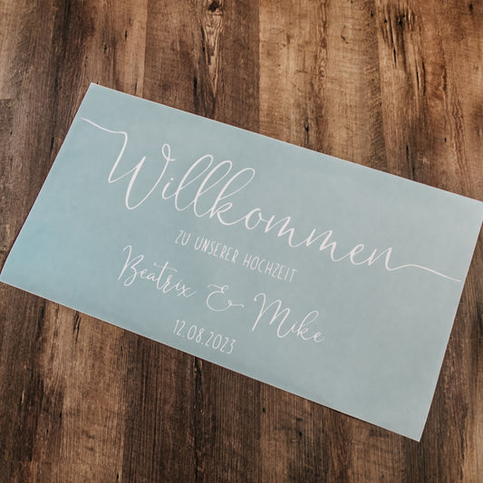 Aufkleber für Willkommensschild "Camille - Schön, dass ihr da seid"