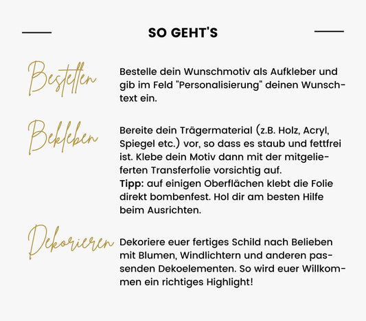 Aufkleber für Willkommensschild "Emma - Hooray it's our day"