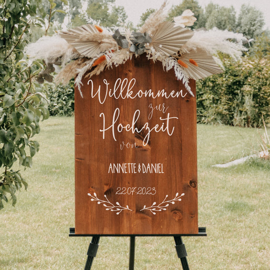 Willkommen zur Hochzeit "Leni" - Holzschild - Hochformat