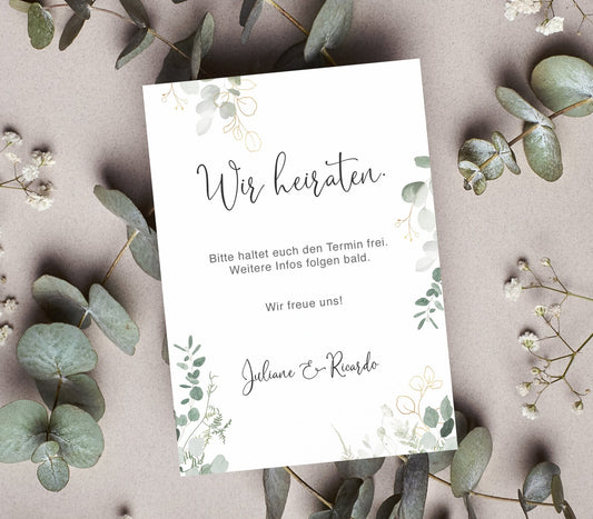 Save the Date Karte "Eukalyptus"